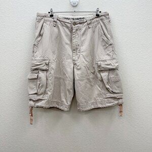 VTG Abercrombie Y2K 90s Khaki Cotton Distressed Cargo Pocket Shorts Mens size 36